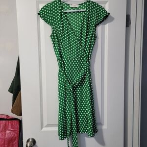 NWOT Small Enzzo Green and White Polka Dot Wrap Dress